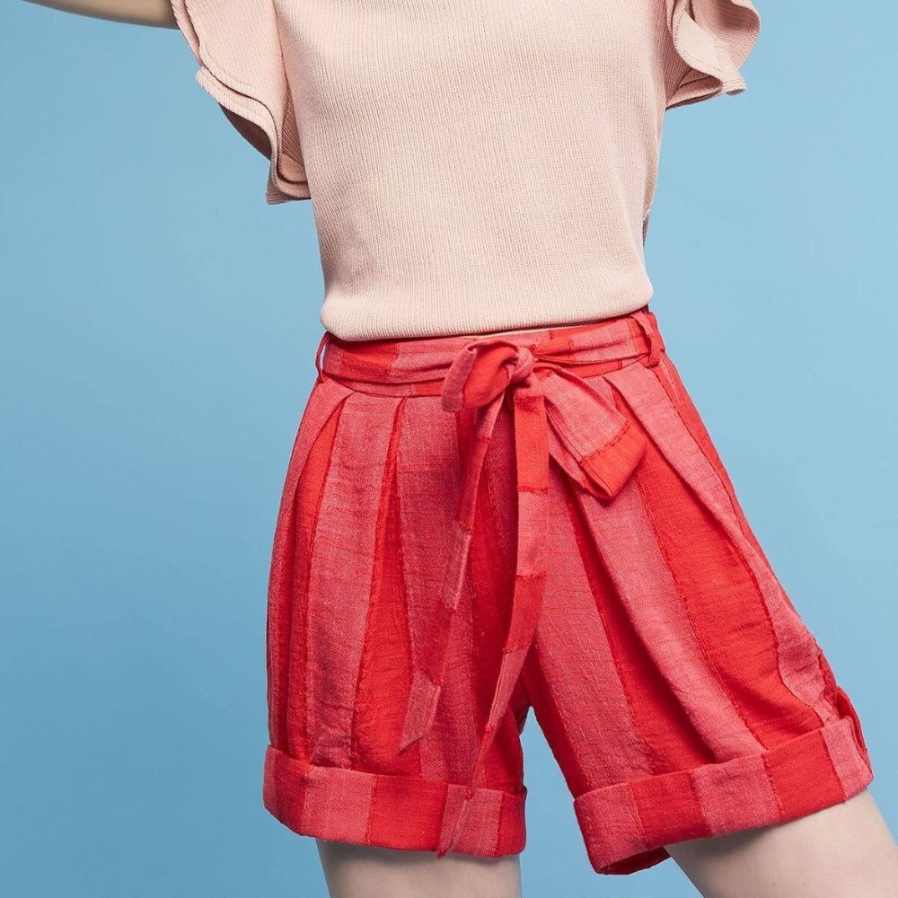 Eva Franco Anthropologie Linen Blend Red Shorts Tie Waist